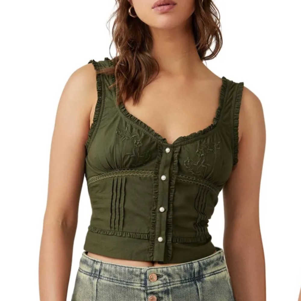 Free People Kerry Embroidered Tank - color: Sea Lion - Size: S - new with tags